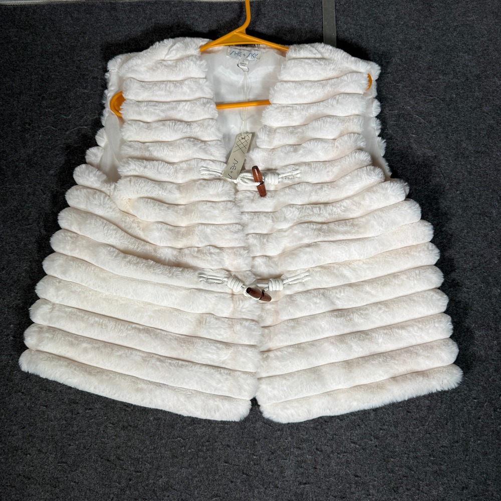 She + Sky Womens Cream Ribbed Faux Fur Toggle Front Vest SY7123 Ivory Large NWT